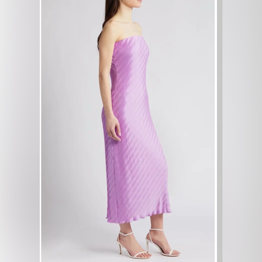 Strapless Lavender Midi Dress - Women's Pink Evening Dress